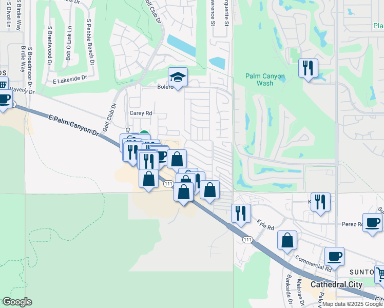map of restaurants, bars, coffee shops, grocery stores, and more near 117 Aliso Drive in Palm Springs