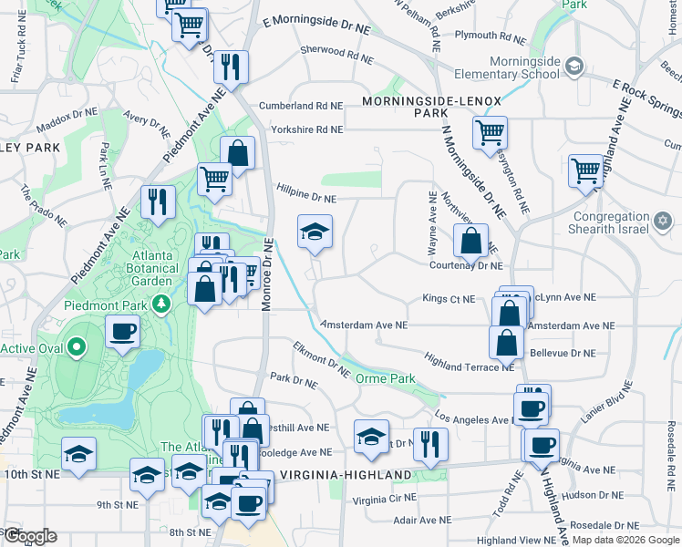 map of restaurants, bars, coffee shops, grocery stores, and more near 1280 Middlesex Avenue Northeast in Atlanta