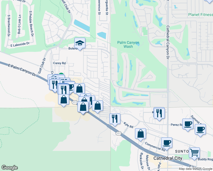 map of restaurants, bars, coffee shops, grocery stores, and more near 17 Hayes in Cathedral City