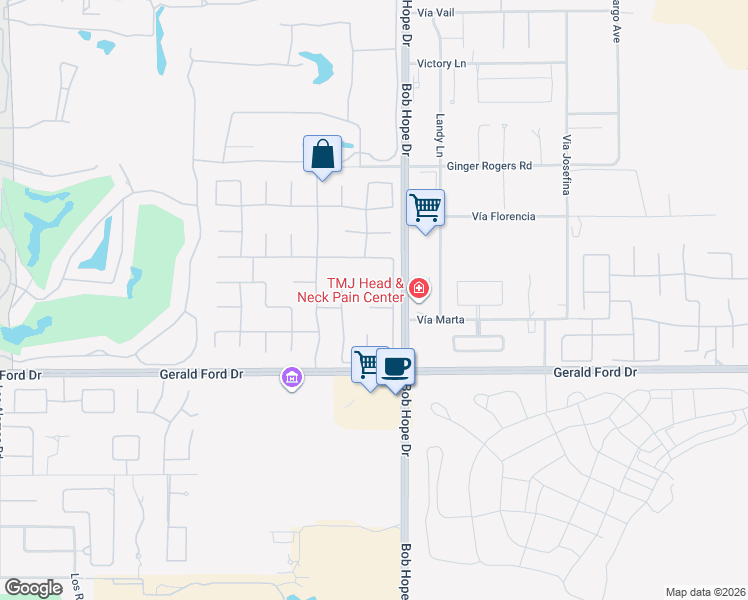 map of restaurants, bars, coffee shops, grocery stores, and more near 7 Queens Court in Rancho Mirage