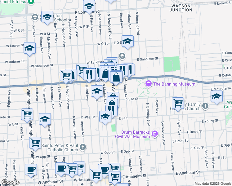 map of restaurants, bars, coffee shops, grocery stores, and more near 1322 North Avalon Boulevard in Los Angeles