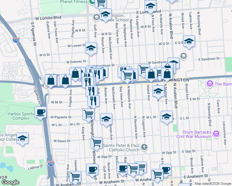 map of restaurants, bars, coffee shops, grocery stores, and more near 1307 McDonald Avenue in Los Angeles