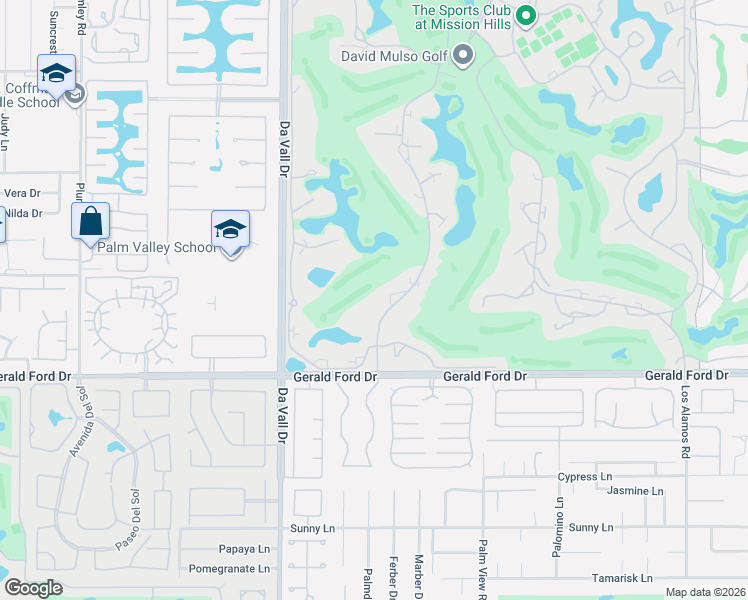 map of restaurants, bars, coffee shops, grocery stores, and more near 122 Mission Hills Drive in Rancho Mirage