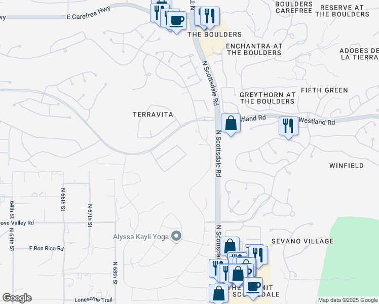 map of restaurants, bars, coffee shops, grocery stores, and more near 7071 East Eagle Feather Road in Scottsdale
