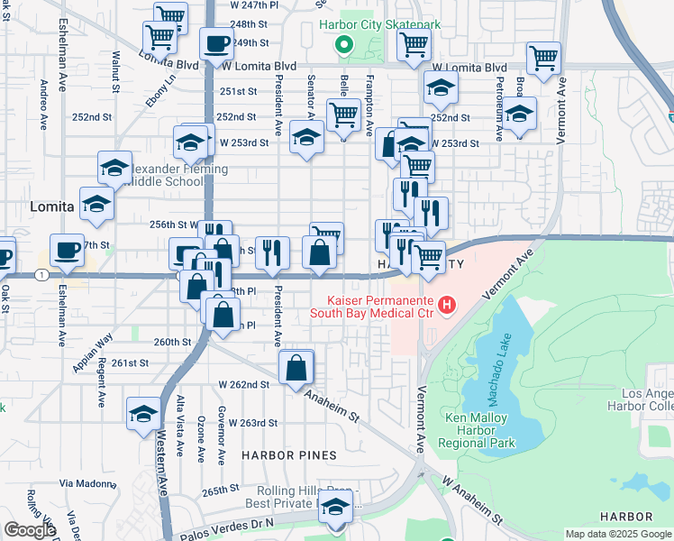 map of restaurants, bars, coffee shops, grocery stores, and more near 1414 California 1 in Los Angeles
