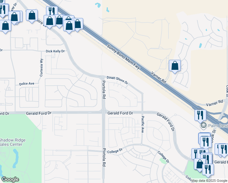 map of restaurants, bars, coffee shops, grocery stores, and more near in Palm Desert