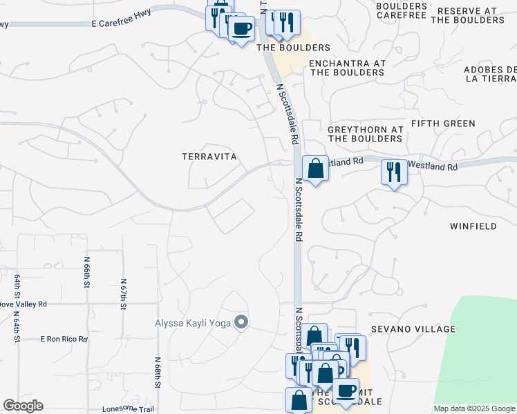 map of restaurants, bars, coffee shops, grocery stores, and more near 7071 East Eagle Feather Road in Scottsdale