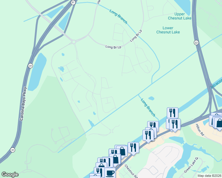 map of restaurants, bars, coffee shops, grocery stores, and more near 6510-6848 Water Tower Road in Longs