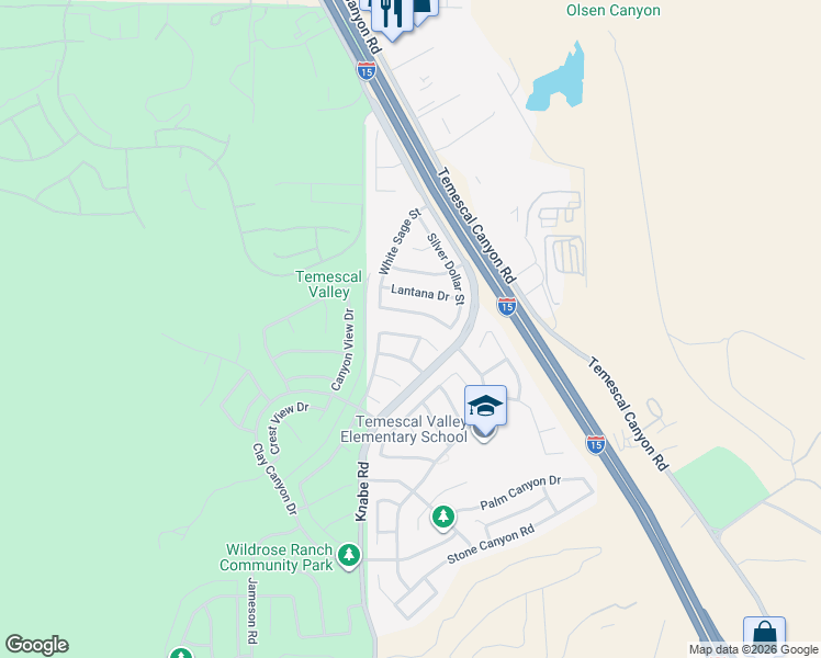 map of restaurants, bars, coffee shops, grocery stores, and more near 9100 Plume Grass Street in Corona