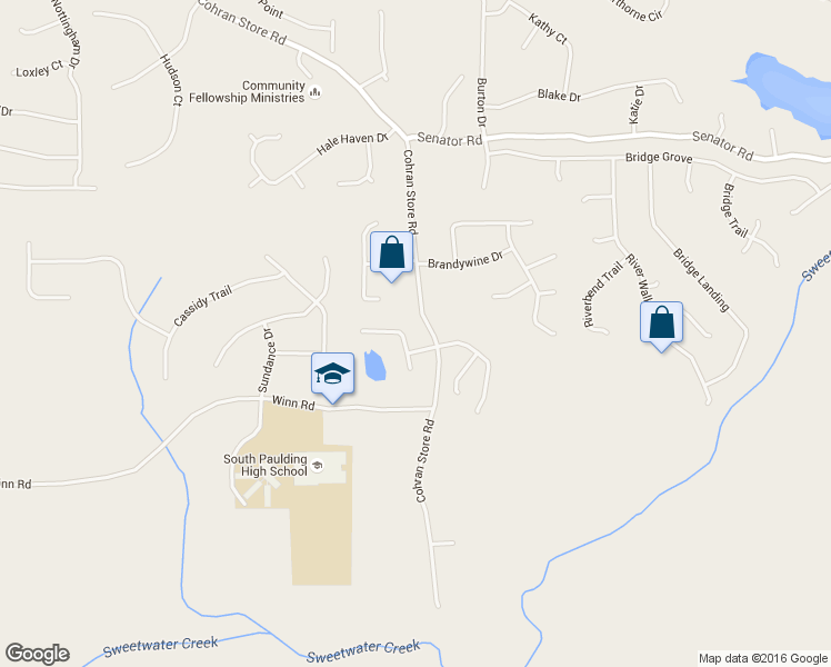map of restaurants, bars, coffee shops, grocery stores, and more near 94 Cohran Lake Court in Douglasville