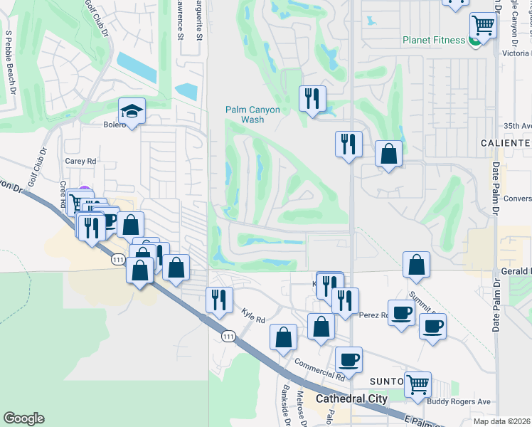 map of restaurants, bars, coffee shops, grocery stores, and more near 3001 Calle Arandas in Palm Springs