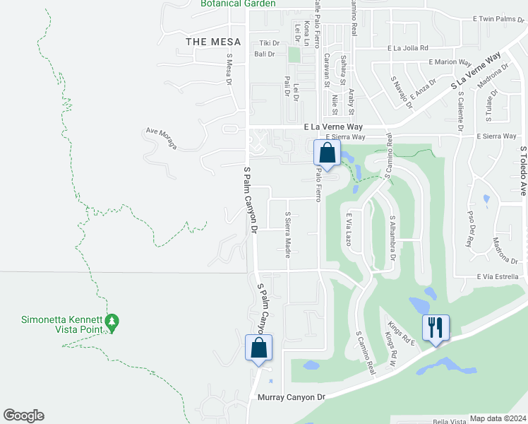 map of restaurants, bars, coffee shops, grocery stores, and more near 220 Oro Prado in Palm Springs