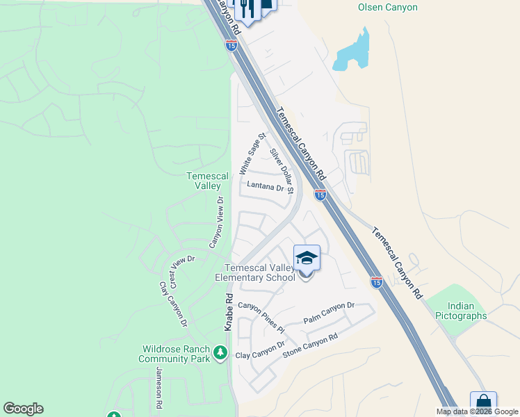map of restaurants, bars, coffee shops, grocery stores, and more near 9100 Plume Grass Street in Corona