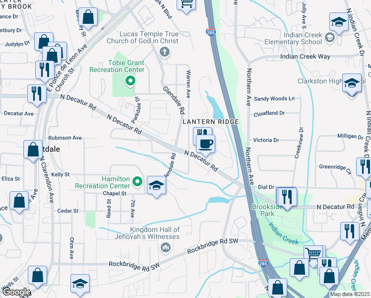 map of restaurants, bars, coffee shops, grocery stores, and more near 481 Glendale Road in Scottdale