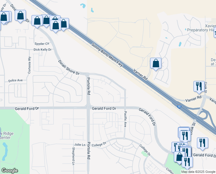map of restaurants, bars, coffee shops, grocery stores, and more near 74357 Millennia Way in Palm Desert