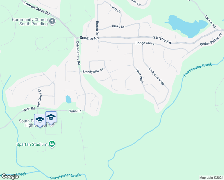 map of restaurants, bars, coffee shops, grocery stores, and more near 256 Applejack Drive in Douglasville