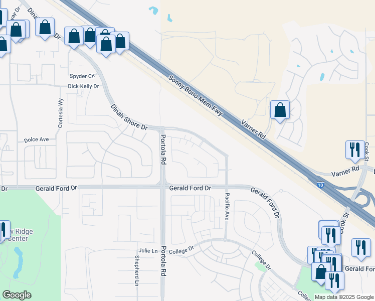 map of restaurants, bars, coffee shops, grocery stores, and more near in Palm Desert
