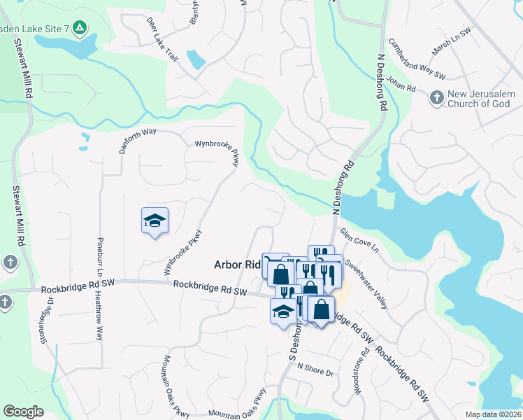 map of restaurants, bars, coffee shops, grocery stores, and more near 6907 Registry Chase in Stone Mountain