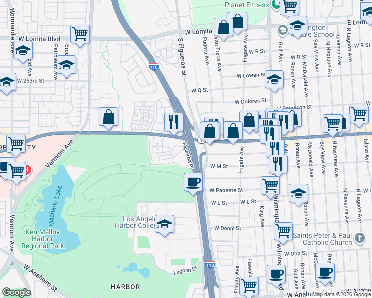 map of restaurants, bars, coffee shops, grocery stores, and more near 51647 Figueroa Place in Los Angeles