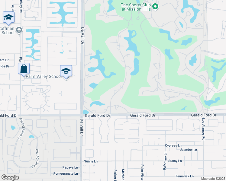 map of restaurants, bars, coffee shops, grocery stores, and more near 105 Mission Hills Drive in Rancho Mirage