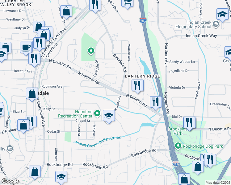 map of restaurants, bars, coffee shops, grocery stores, and more near 3317 Park Pointe Circle in Scottdale
