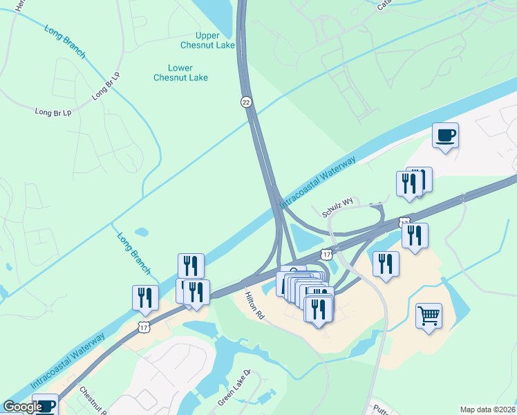 map of restaurants, bars, coffee shops, grocery stores, and more near Conway Bypass in North Myrtle Beach