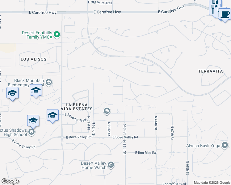 map of restaurants, bars, coffee shops, grocery stores, and more near 6349 East Senita Circle in Scottsdale