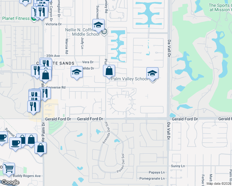 map of restaurants, bars, coffee shops, grocery stores, and more near 35535 Graciosa Court in Rancho Mirage