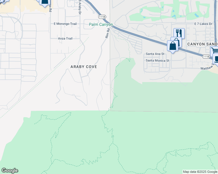 map of restaurants, bars, coffee shops, grocery stores, and more near 3295 Tiger Tail Lane in Palm Springs
