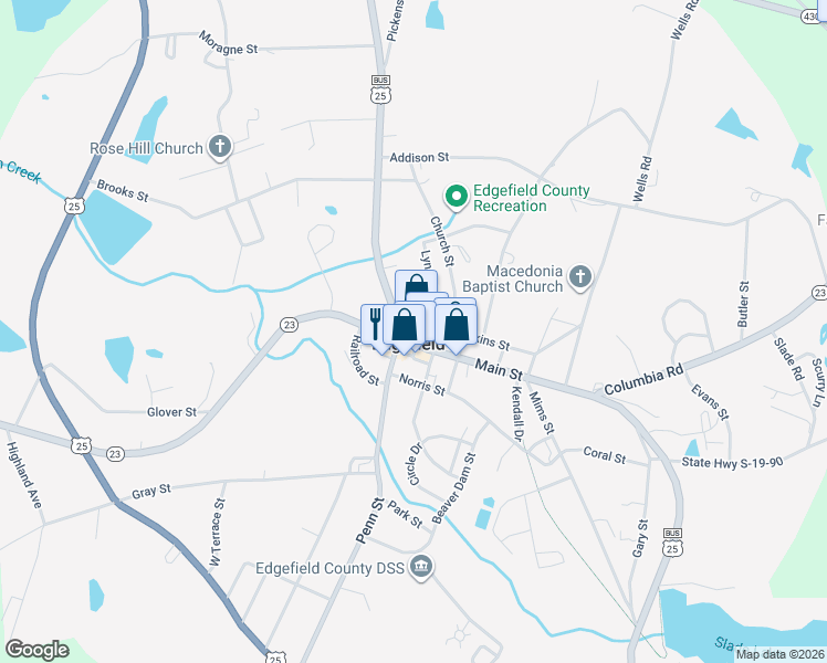 map of restaurants, bars, coffee shops, grocery stores, and more near 214 Buncombe Street in Edgefield