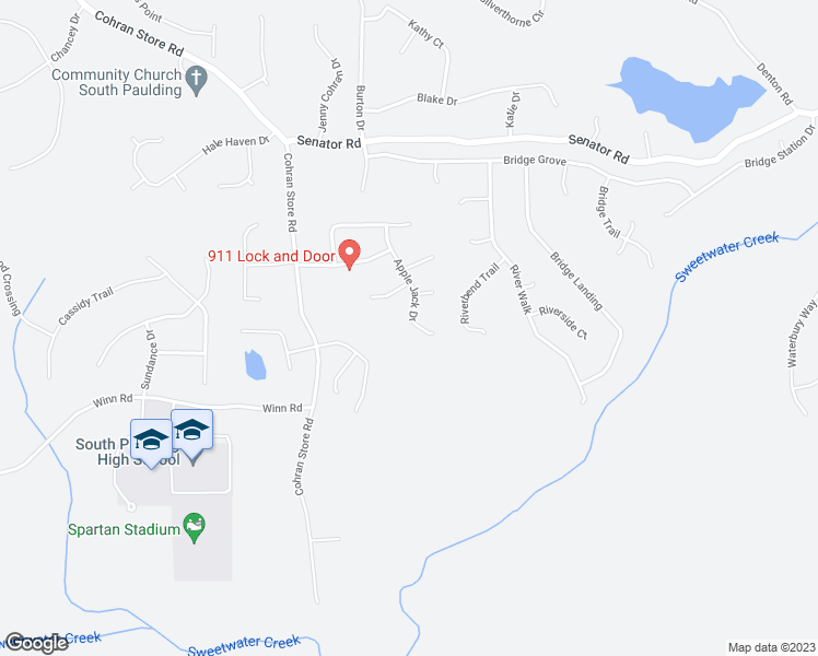 map of restaurants, bars, coffee shops, grocery stores, and more near 240 Applejack Drive in Douglasville