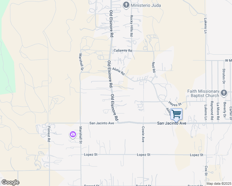 map of restaurants, bars, coffee shops, grocery stores, and more near Old Elsinore Road in Riverside County