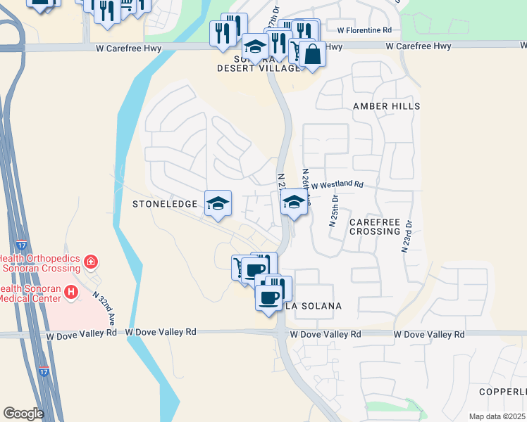 map of restaurants, bars, coffee shops, grocery stores, and more near 33600 North 27th Drive in Phoenix