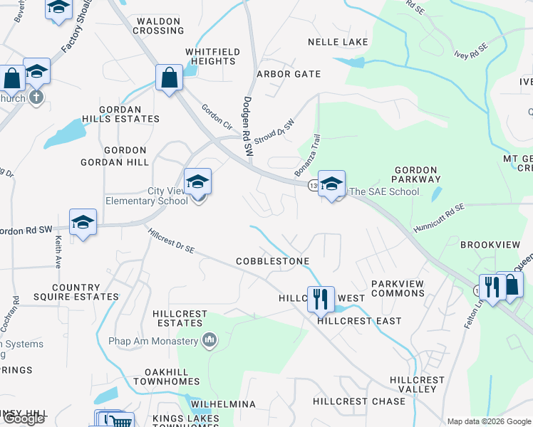 map of restaurants, bars, coffee shops, grocery stores, and more near 6660 Mableton Parkway Southwest in Mableton