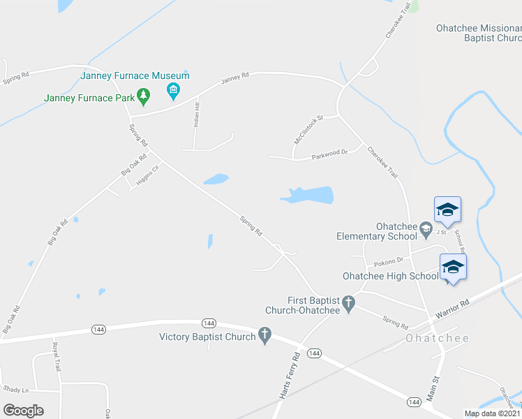 map of restaurants, bars, coffee shops, grocery stores, and more near 1607 Spring Road in Ohatchee
