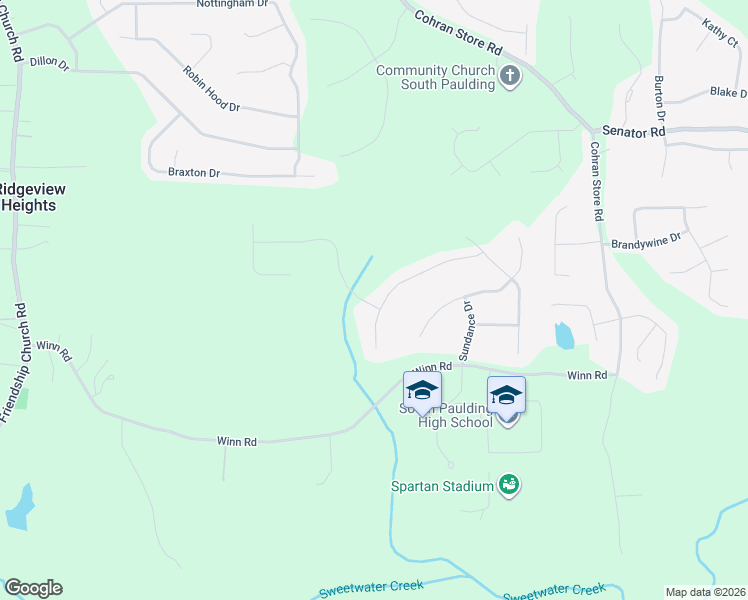 map of restaurants, bars, coffee shops, grocery stores, and more near LOT132 Brookwood Crossing in Douglasville