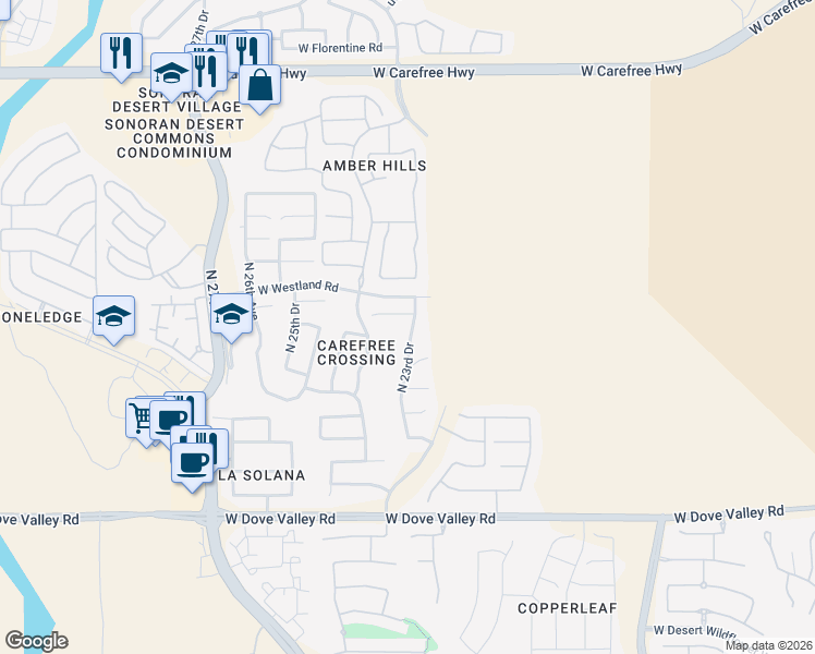 map of restaurants, bars, coffee shops, grocery stores, and more near 33710 North 23rd Drive in Phoenix
