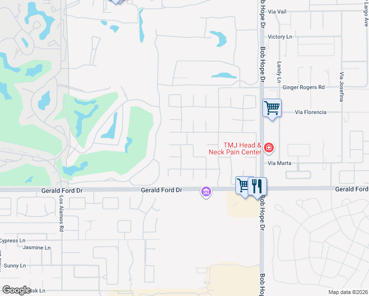 map of restaurants, bars, coffee shops, grocery stores, and more near 18 Normandy Way in Rancho Mirage