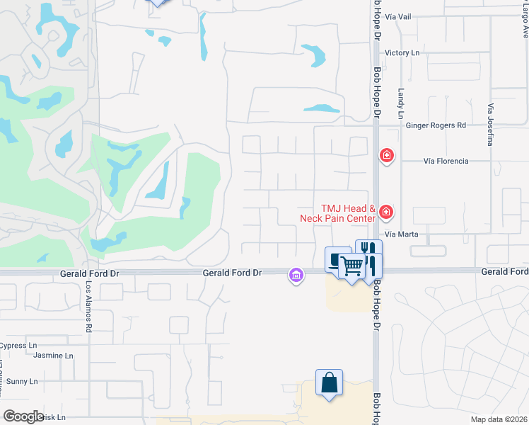 map of restaurants, bars, coffee shops, grocery stores, and more near 18 Normandy Way in Rancho Mirage