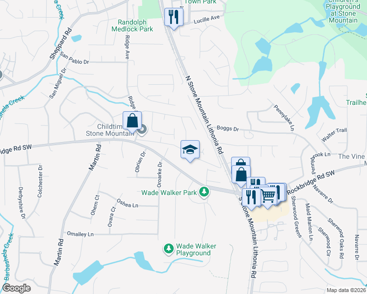 map of restaurants, bars, coffee shops, grocery stores, and more near 485 Jaywood Drive in Stone Mountain