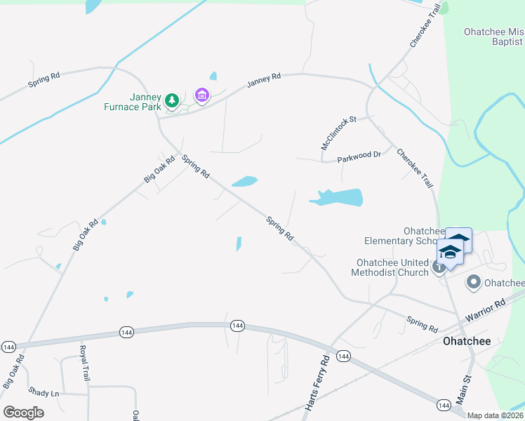 map of restaurants, bars, coffee shops, grocery stores, and more near 1507 Spring Road in Ohatchee