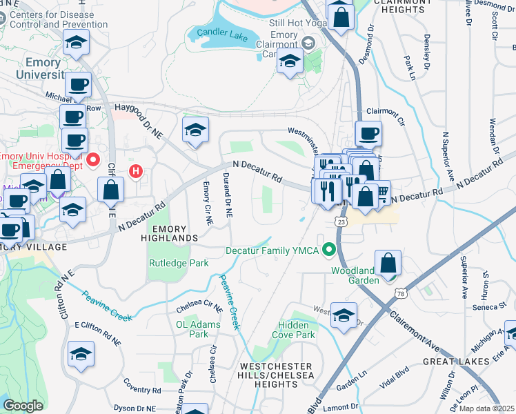 map of restaurants, bars, coffee shops, grocery stores, and more near 491 Princeton Way Northeast in Atlanta
