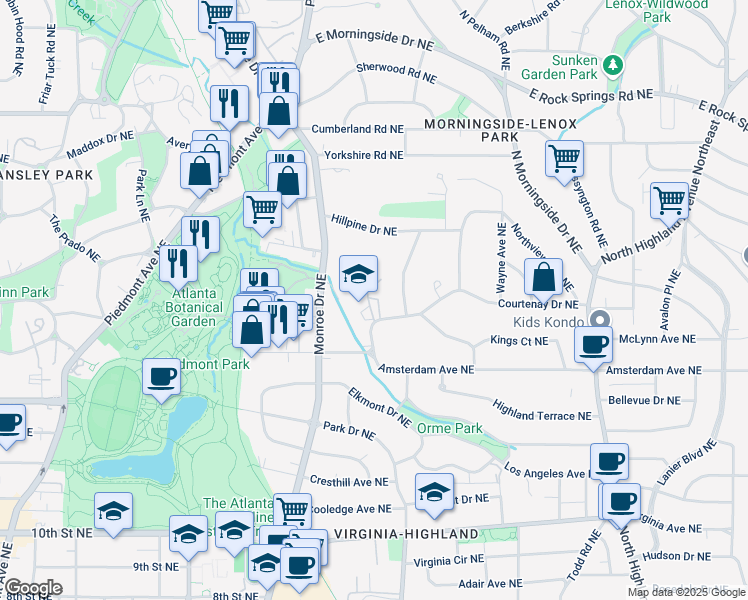 map of restaurants, bars, coffee shops, grocery stores, and more near 690 Courtenay Drive Northeast in Atlanta