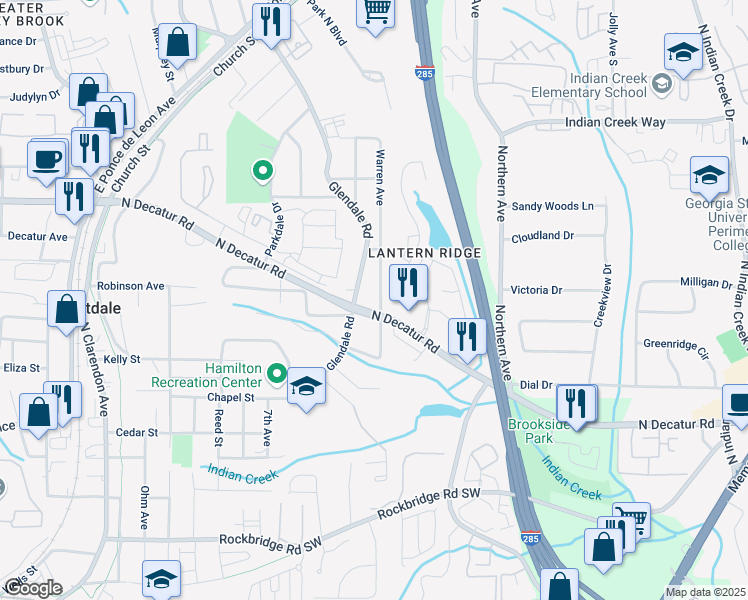 map of restaurants, bars, coffee shops, grocery stores, and more near 481 Glendale Road in Scottdale