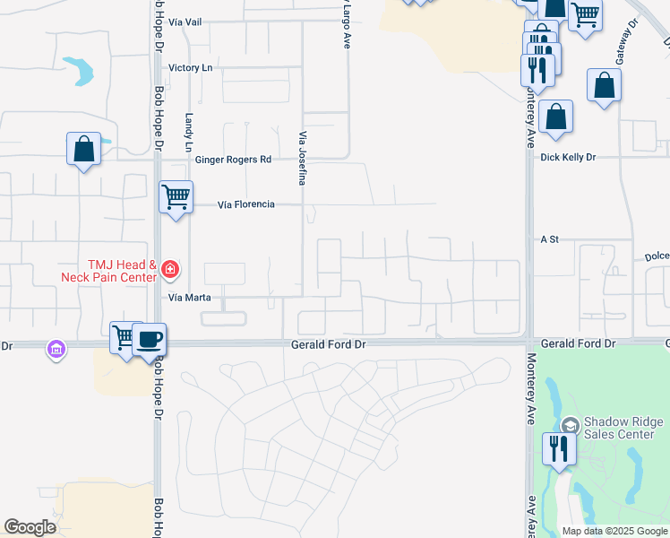 map of restaurants, bars, coffee shops, grocery stores, and more near 3 Champagne Circle in Rancho Mirage