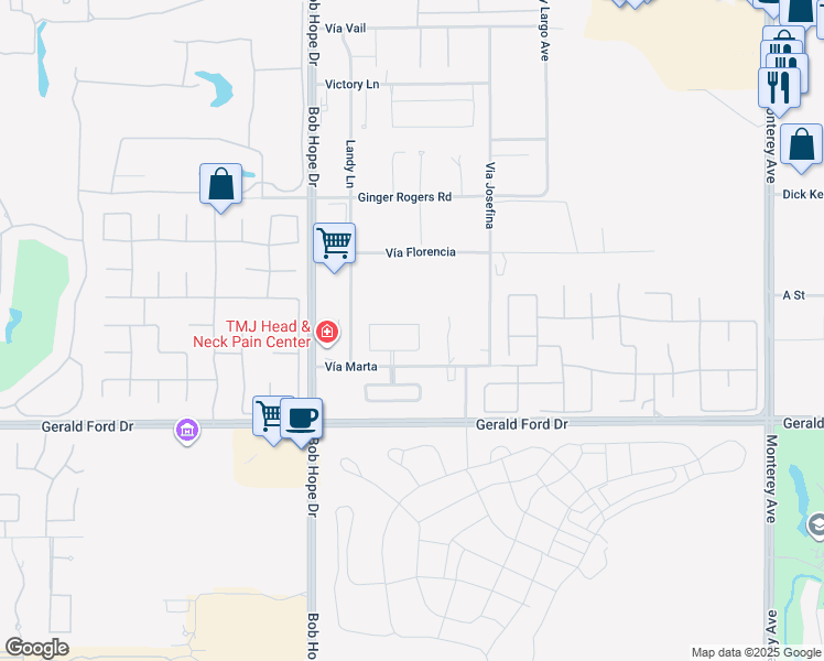 map of restaurants, bars, coffee shops, grocery stores, and more near 14 Alicante Circle in Rancho Mirage