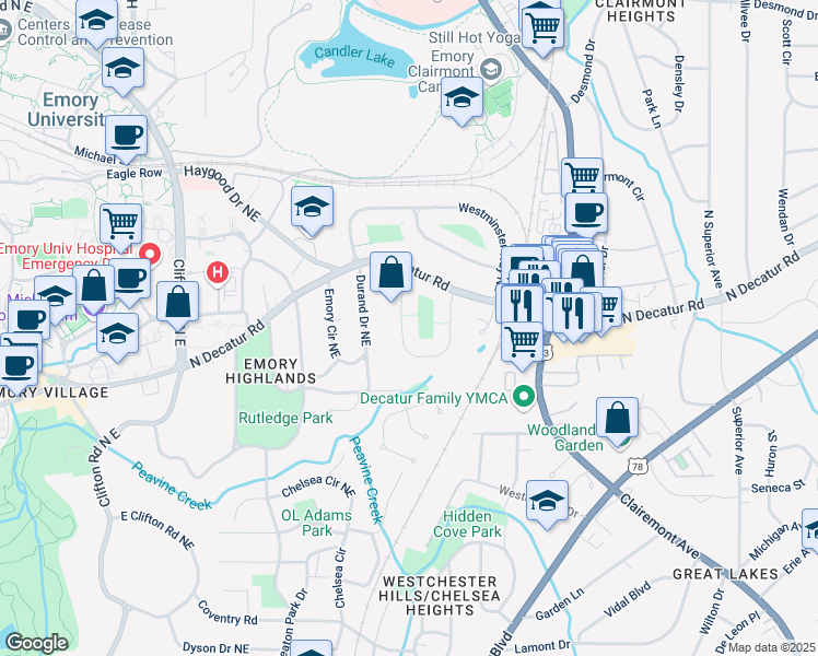 map of restaurants, bars, coffee shops, grocery stores, and more near 491 Princeton Way Northeast in Atlanta