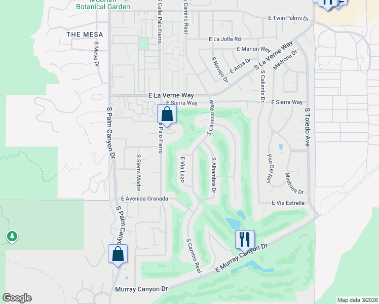 map of restaurants, bars, coffee shops, grocery stores, and more near 2310 South Via Lazo in Palm Springs