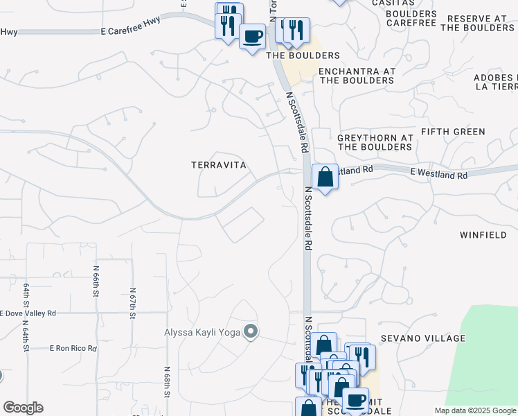 map of restaurants, bars, coffee shops, grocery stores, and more near 33589 North 70th Way in Scottsdale