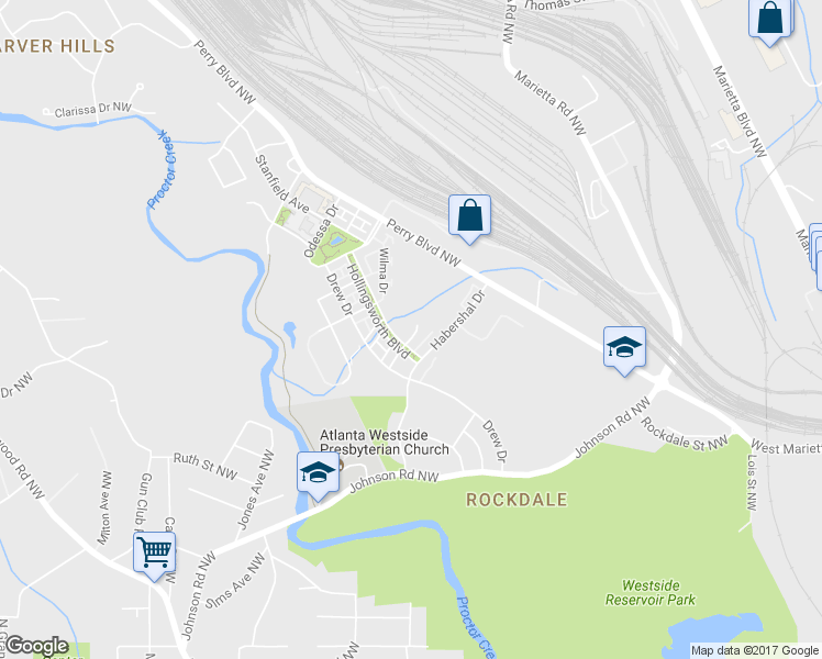 map of restaurants, bars, coffee shops, grocery stores, and more near 1654 Abbot Lane in Atlanta